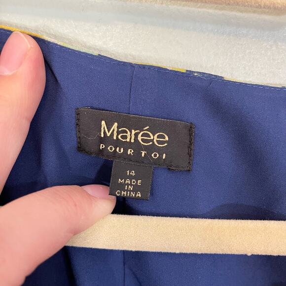 Maree Pour Toi Floral Blouse Size 14 Blue Cropped Ruffle Sheer Mesh Feminine NWT - Picture 8 of 10